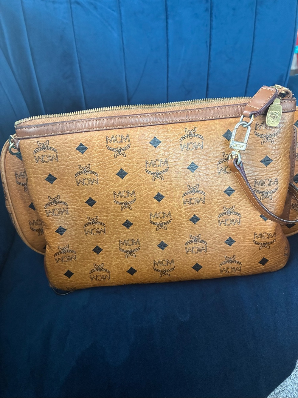 MCM Cognac Logo Visetos Tote with Brown Trim - Picture 5 of 8